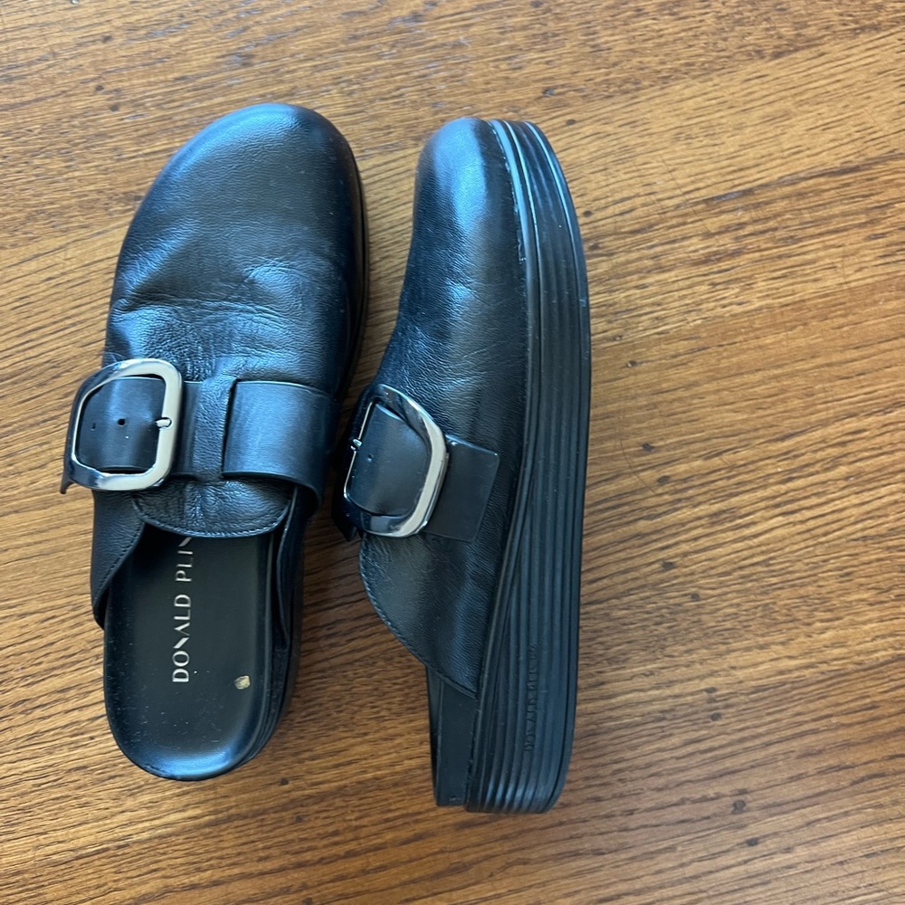 Black Leather Mules